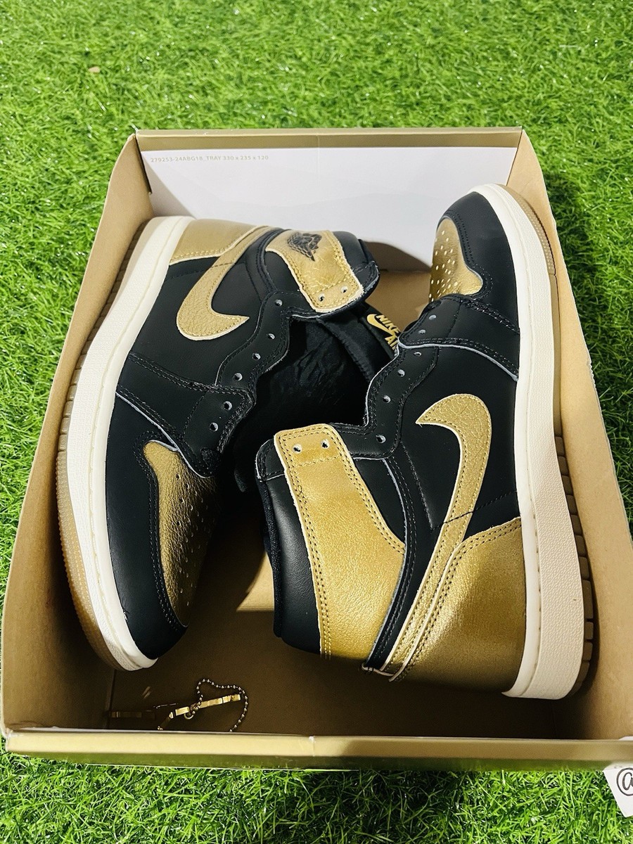 Size 9.5 - Air Jordan 1 Retro OG High Black Gold for sale online