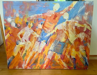 Acryl Gemälde   ️Bild Oskar Brunner ''WM Fußball'' 100 x 80 quer Großformat
