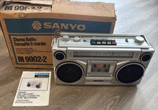 Vintage Sanyo M9902-2 Silver Boombox AM/FM Radio Cassette Player - TESTED WORKS
