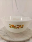 Vintage Anchor Hocking Fire King Gingham Floral Mixing Bowl 10"x11.5" Milk Glass