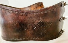 1930's Antique Cowboy Bronc Riding Leather Kidney Belt Four Leaf Clover Design