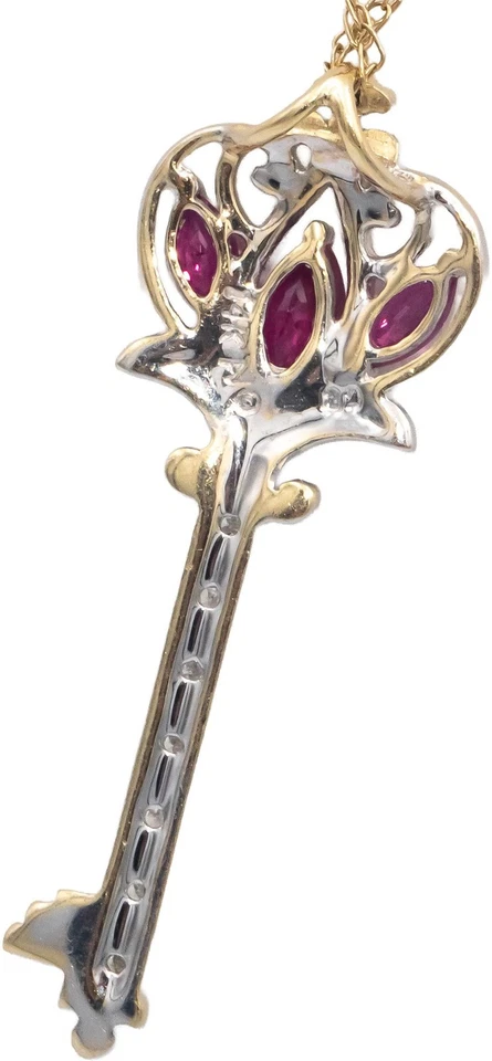 14k White & Yellow Gold 0.35CT Diamond and Ruby Key Pendant Necklace - Image 3 of 4