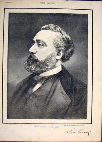 Original Old Antique Print Portrait Leon Gambetta France French 1883 Victorian