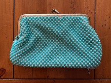 1950s-1960's Vintage Beaded Clutch Bag Aqua Blue