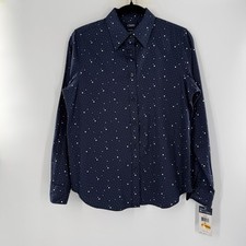 Chaps Blue Dots Long Sleeve Button Down Pocket Dress Shirt Size Medium Men's