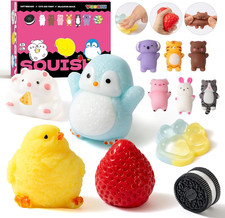 12 Pcs Taba Squishy Toys Pack Include 1 Strawberry,1 Cat Paw,1 Cookie,1 Hamster