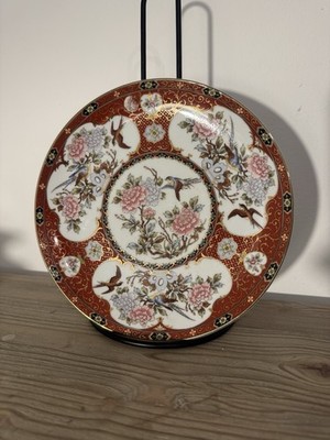 Schöner Teller Blumen und Vogel Vintage