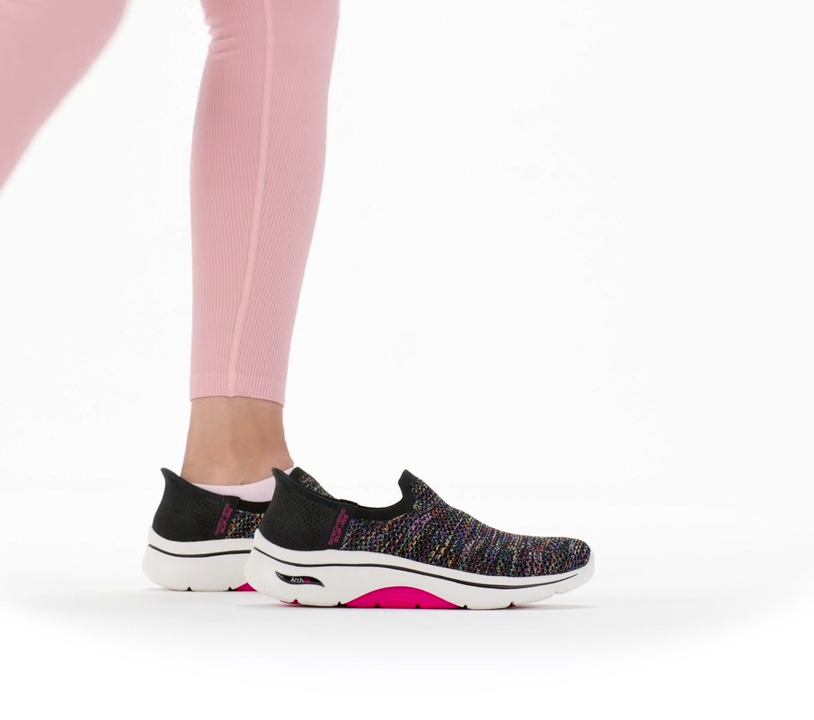 Skechers Shoes Women's Slip-ins Go Walk Arch Fit Black Pink