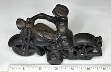 Police Officer Motorcycle Patrol Cast Iron Toy Black Moving Wheels Reproduction