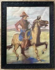 Original Chalk Pastel Cowboy by Karl SANDMEYER (1915-1994) New York 23” x 29”