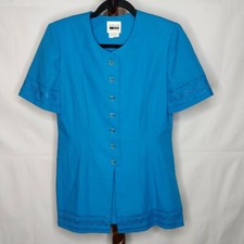 Leslie Fay Petite vintage womens size 10P 2 pc. set top skirt blue see below