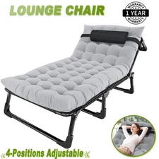SLSY Folding Lounge Chair Bed Cot 4-Position Adjustable Patio Reclining With Pad