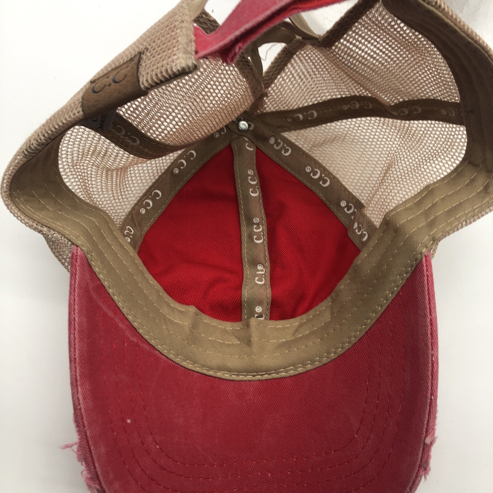 C.C. Cappellino pony rosso sbiadito invecchiato taglia unica coda di cavallo