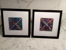 2 Framed (9 inches) Original Signed Modern Abstract Acrylic Oil Paintings w/COA