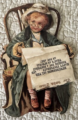 New Birthday Boy Newspaper Victorian Inspired Greeting Card Old Print Factory
