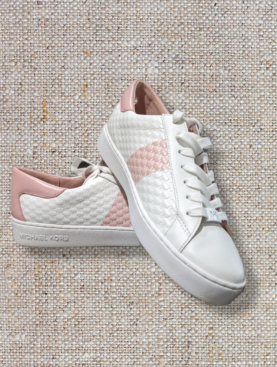 Michael Kors White and Pink Quilted Colby Sneakers Size