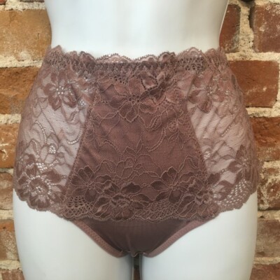 Sexy Rhonda Shear Mocha Sheer Cross Dye Lace Pin-up Brief Panties New