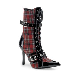 red plaid heel boots