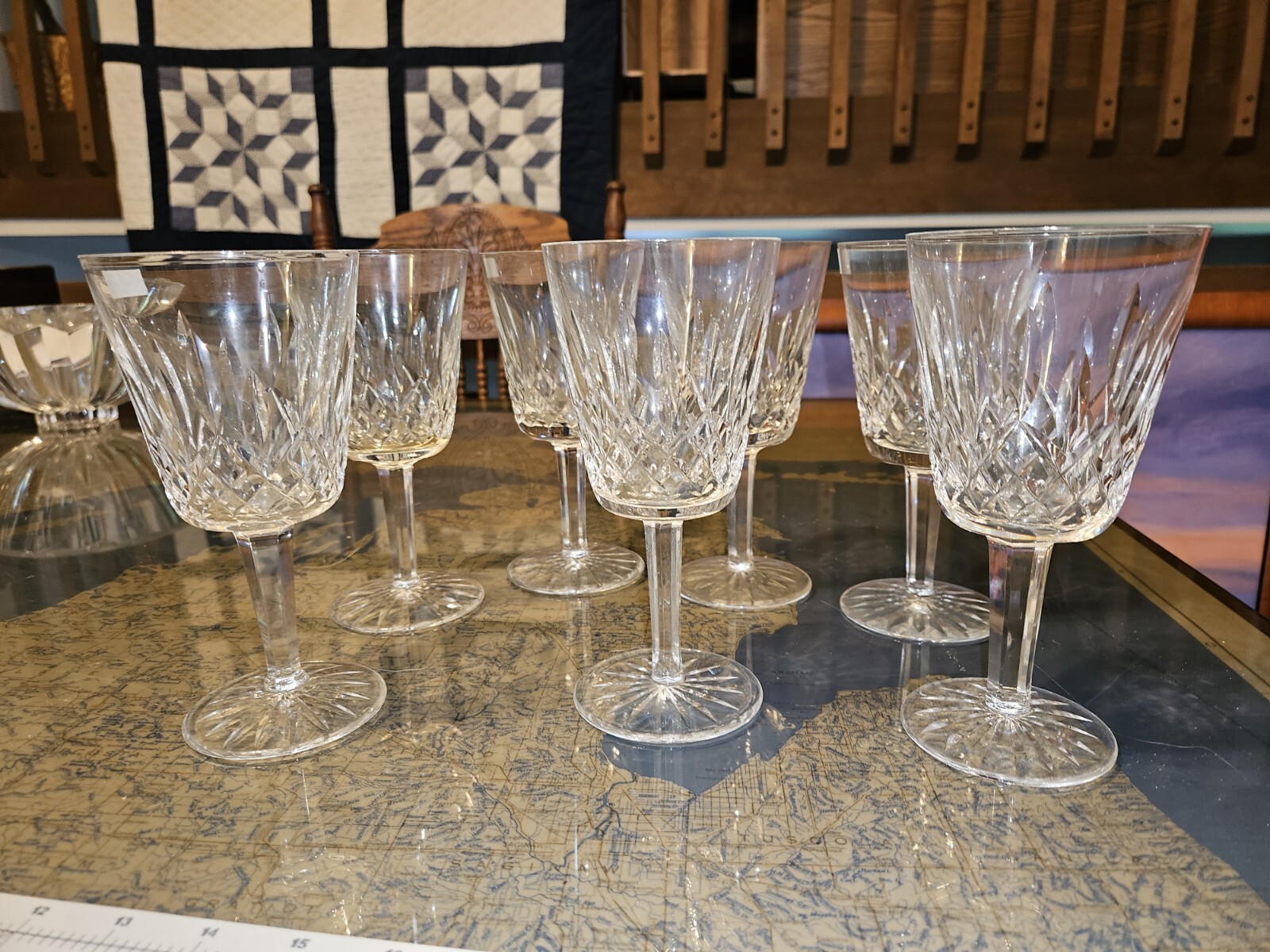 6 Waterford Lismore Crystal Goblets 6-7/8 Inch Tall Elegant Glassware-image