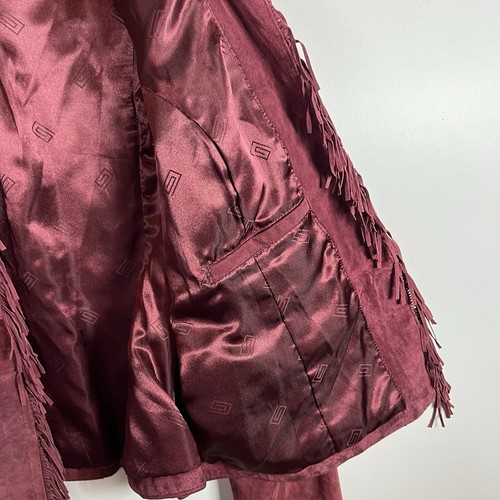 Pamela McCoy Leather Jacket Women 1X Burgundy Open Suede Fringe Western Cowgirl - Picture 7 of 13
