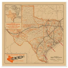 Map of Texas | Iron Mountain Route to all Parts c. 1909 | Vintage Wall Art Print