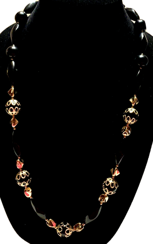 Avon Bold Black and Gold Tone Necklace NIB - Picture 2 of 15