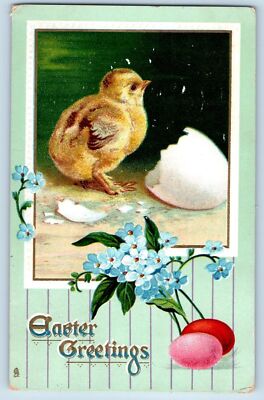 Easter Postcard Greetings Baby Chick Hatched Egg Clapsaddle Oshkosh WI 1911