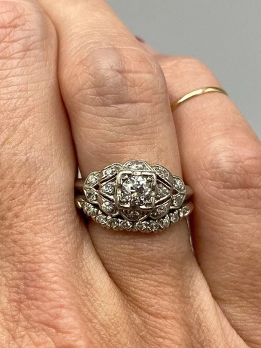 1.75Ct Round Simulated Diamond Vintage Style Art Deco Ring Set White Gold Plated