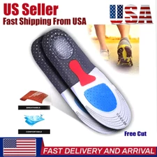 Gel Orthotic Insoles for Running Shoes Arch Support Heel Cushion Men Free Cut