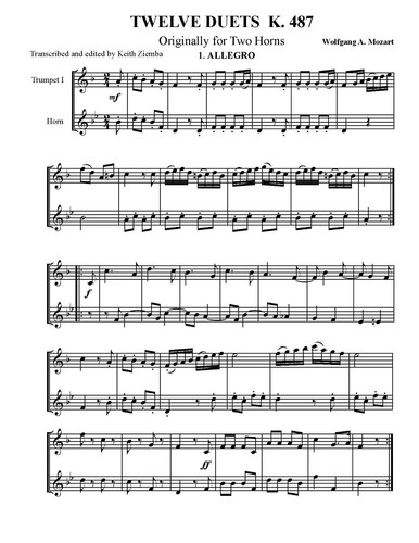 Trumpet & Horn duets - Mozart 12 Horn Duets K.487 transcribed by K. Ziemba NEW - Picture 2 of 4