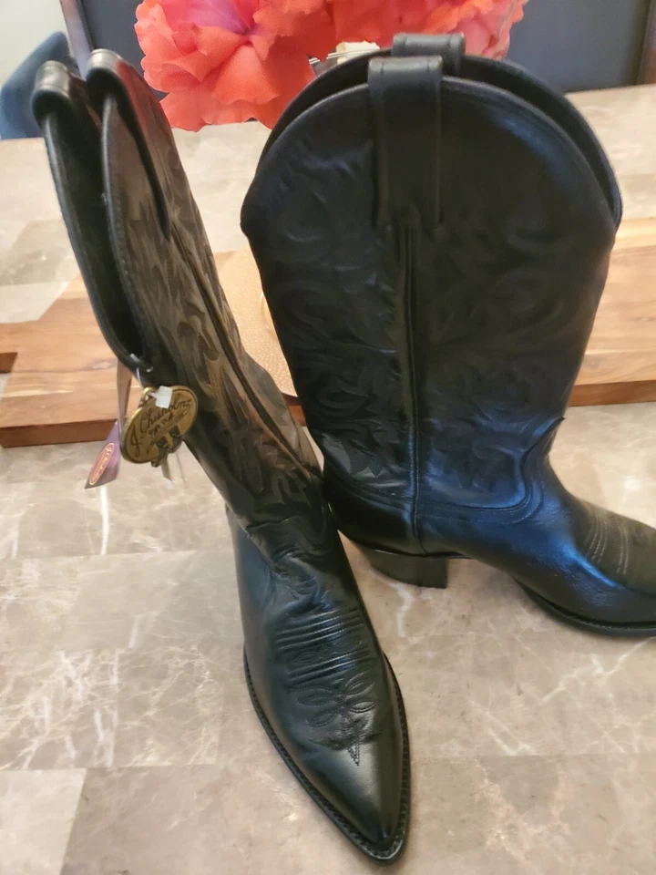 Винтажные ковбойские сапоги ручной работы J. CHISHOLM США черная кожа 7,5 - Изображение 4 из 4