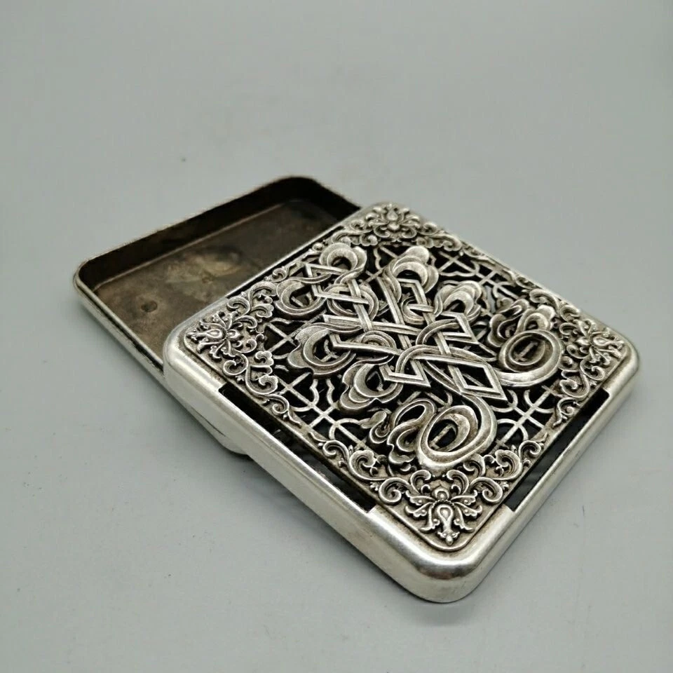 Flor Asiática Tíbet Plata Cobre Tinta Caja Pluma Lavado Olla Tesoros Tinta Pad Caja Foto 2 de 4