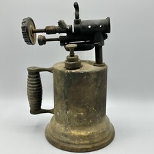 Antique Brass Blow Torch w/Wood Handle Rustic All Original Unrestored /cb