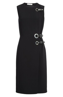 ALTUZARRA Black Grommet Hardware Leather Buckle Faux Wrap Midi Dress 34 0  XS | eBay