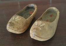 Vintage Child Sized Wood Hand Carved Dutch Holland Clog Shoes France 1950's
