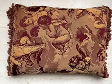 Vintage RARE Laura Ashley Cherub angel tapestry Brocade Red Tassel Cushion Cover