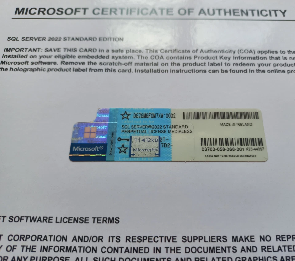 Microsoft SQL Server 2022 Estándar VENTA AL POR MENOR 24 núcleos ilimitado CAL CoA DG7GMGF0M7XW Foto 3 de 4