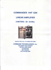 Commander VHF-1200 6m Linear Amplifier Operating Manual