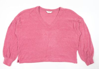 Marks and Spencer Damen Pullover Rosa V-Ausschnitt Polyestermischung Größe L