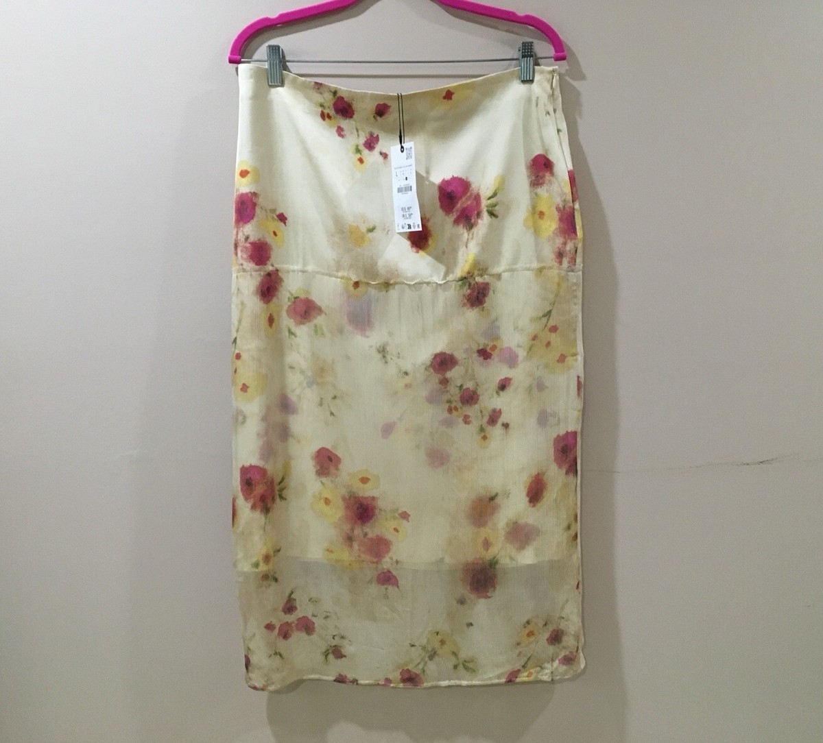 Zara ZW Collection Sheer Floral Midi Skirt Satin Effect