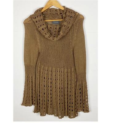 Wooden Ships Open Knit Tunic Sweater Size M/L Bell Sleeve Cowl Neck Brown |  eBay