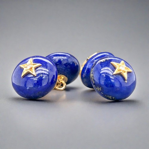 Estate 18K Yellow Gold 24.00cttw Lapis Lazuli & Diamond Chain Cufflinks