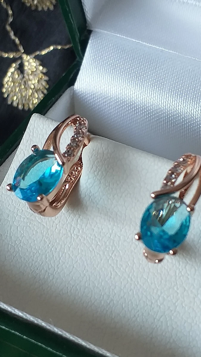 Boucles D'oreilles Clips Vintage Couleur Or Avec Résine Bleue Aigue-marine - Parfait état - Modèle 1799
