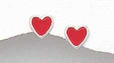 Solid Sterling Silver Bright Red Heart Stud Earrings Children Baby Friction Back