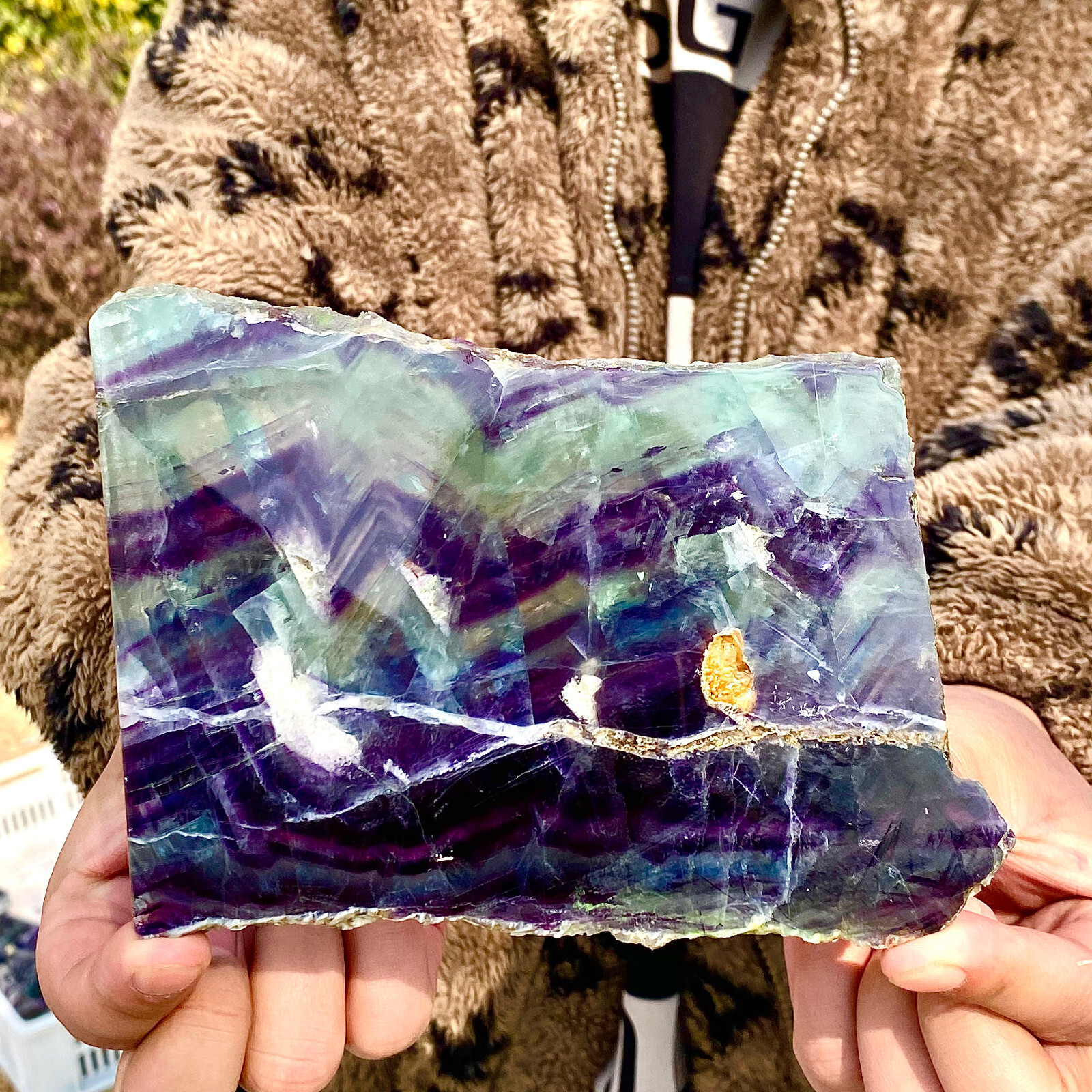 1.23LB Natural and beautiful colored fluorite slice quartz crystal mineral sampl