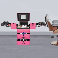 4 in 1 Rolling Zinc Alloy Makeup Train Case Salon Cosmetic Trolley Organizer Box