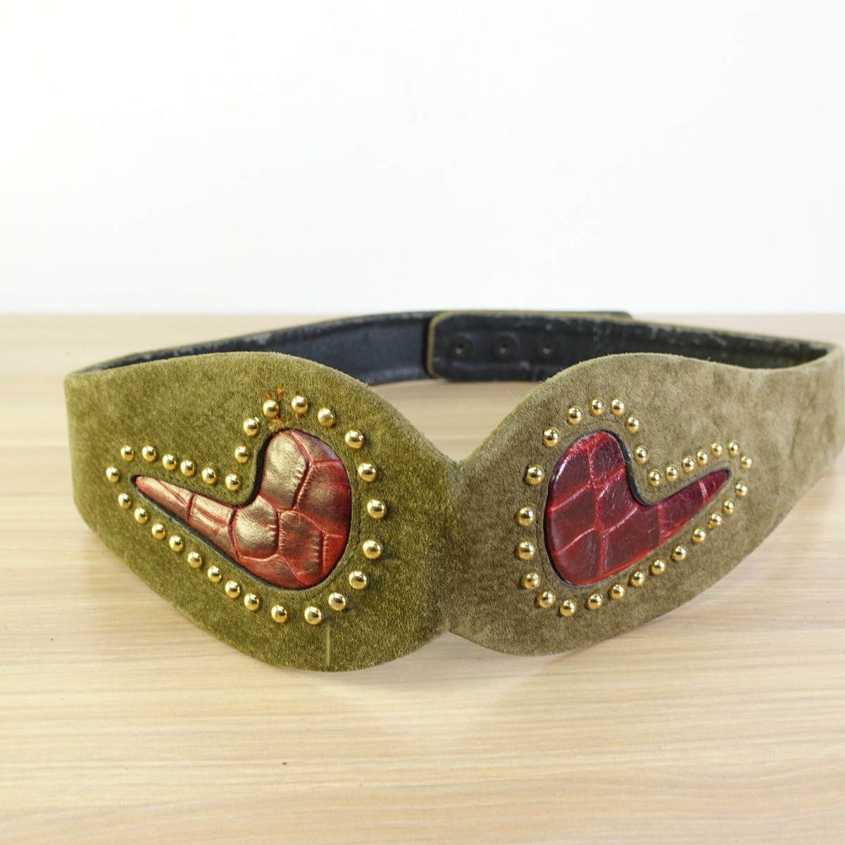 Studded Belt Womens Small Green Croc Leather Fashion Waist 