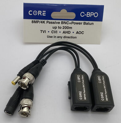 Core C-BPO 8MP 4K Passiver BNC und Power Video Balun mit RJ45 Port für CCTV