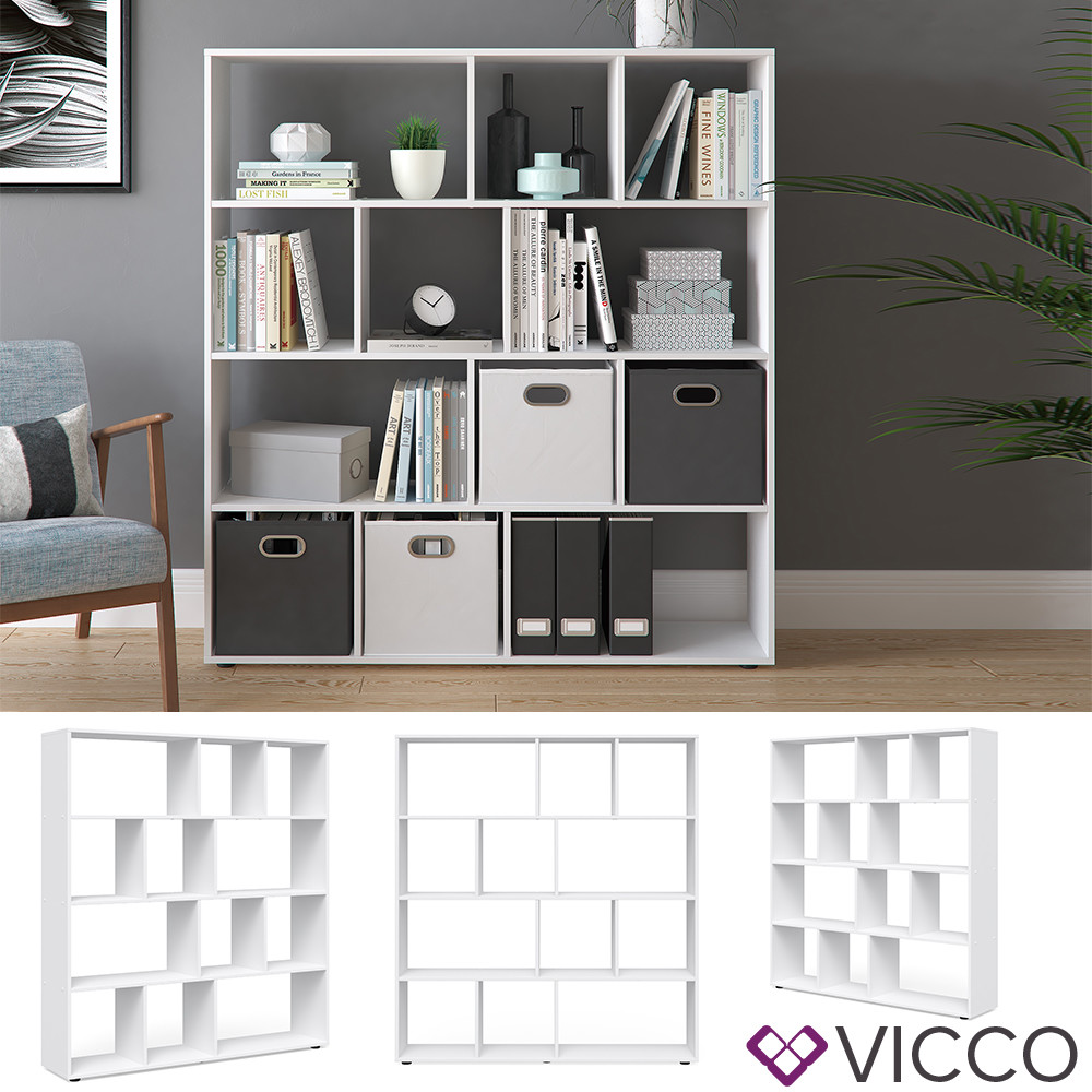 Bibliothèque meuble de séparation Pilar Vicco étagère en bois blanc 12 compartiments