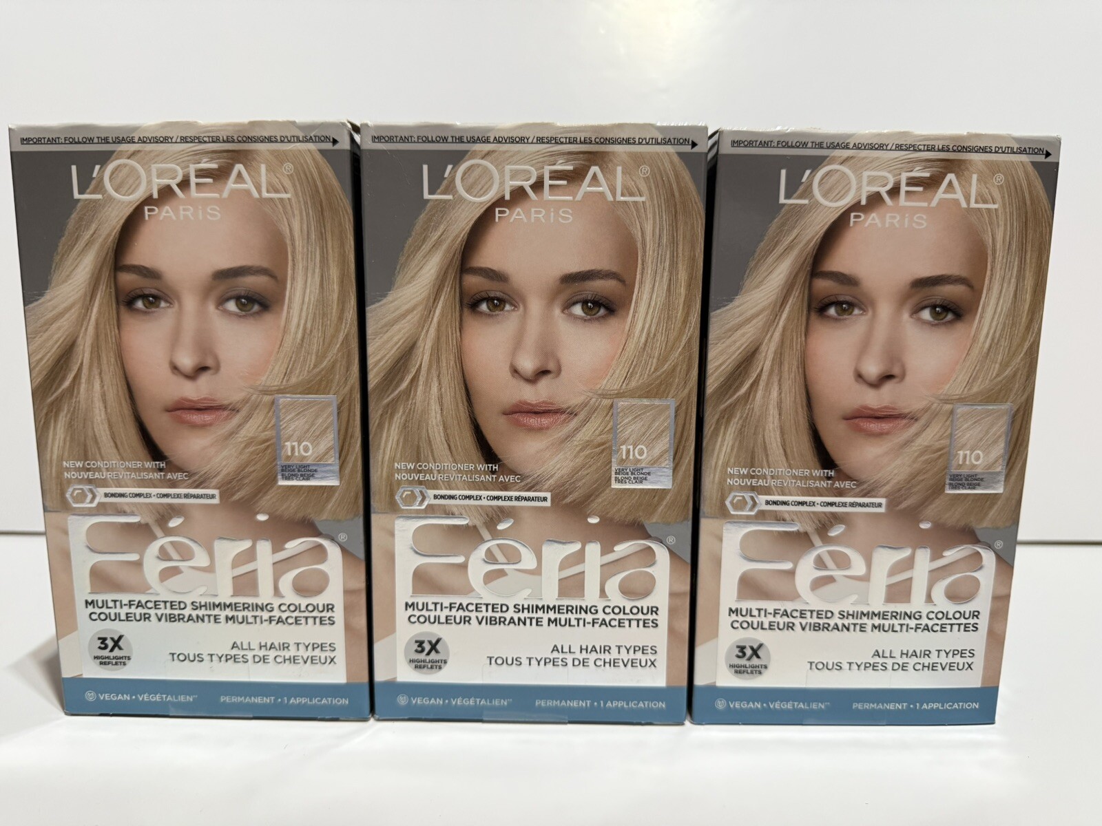 3 x L'oreal Feria Starlet #110 Very Light Beige Blonde Loreal Feria 110